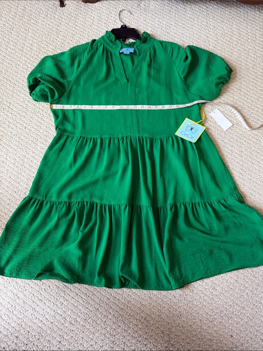CeCe Summer Lush Green Tiered Ruffle-Neck Cap Sleeve Midi Dress - Picture 7 of 10